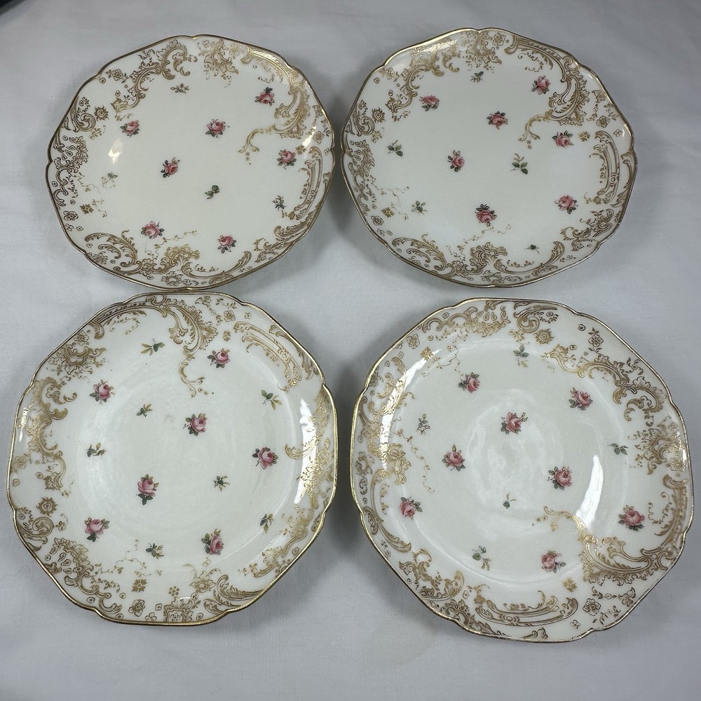 4 Antique Haviland Limoges Rose & Gold Bread Plates 6.25" Grandmillenial Shabby - Picture 13 of 16